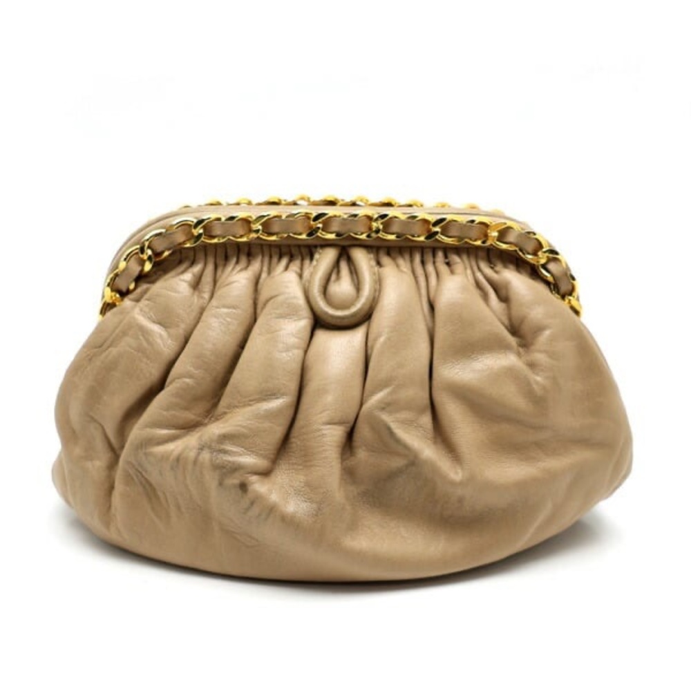 Authentic CHANEL 1988 kiss lock chain around beige Lambskin crossbody bag - Picture 4 of 13